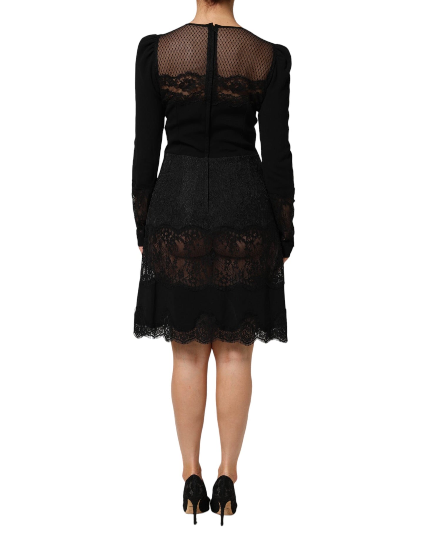 Black Floral Lace Trim Sheath A-line Dress