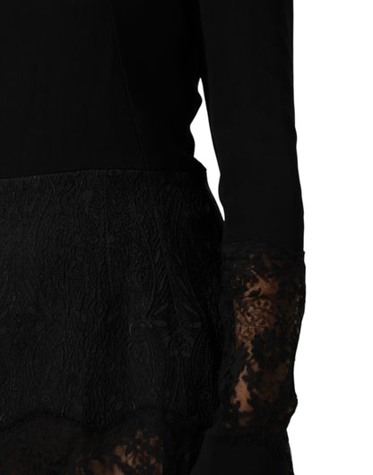 Black Floral Lace Trim Sheath A-line Dress