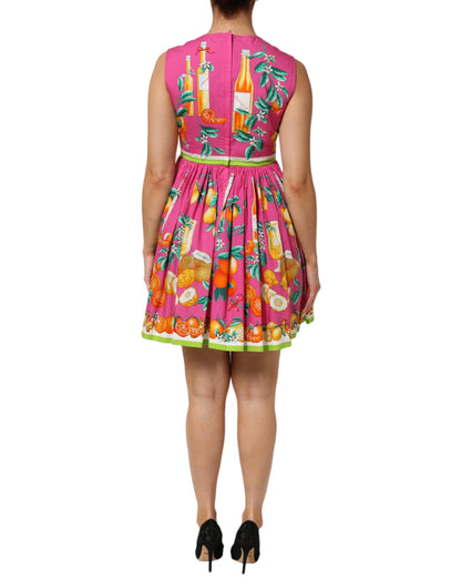 Pink Fruit Print A-line Mini Sleeveless Dress