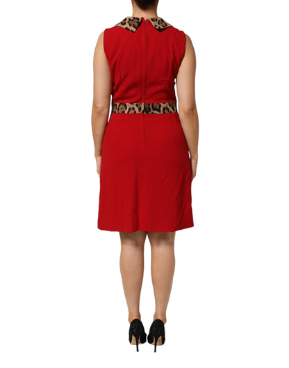 Red Leopard Viscose Sheath A-line Dress