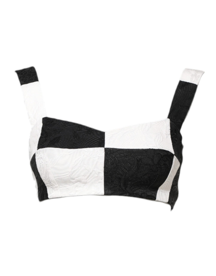 Black White Cropped Bustier Corset Bra Top