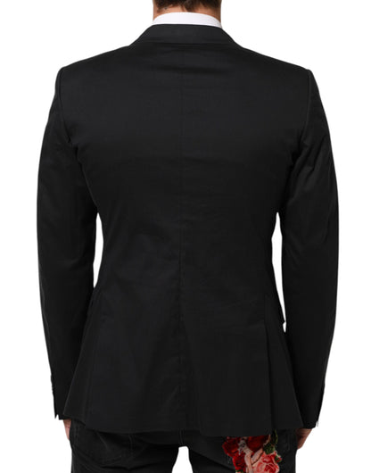 Black Cotton 2 Buttons Suit Jacket Blazer