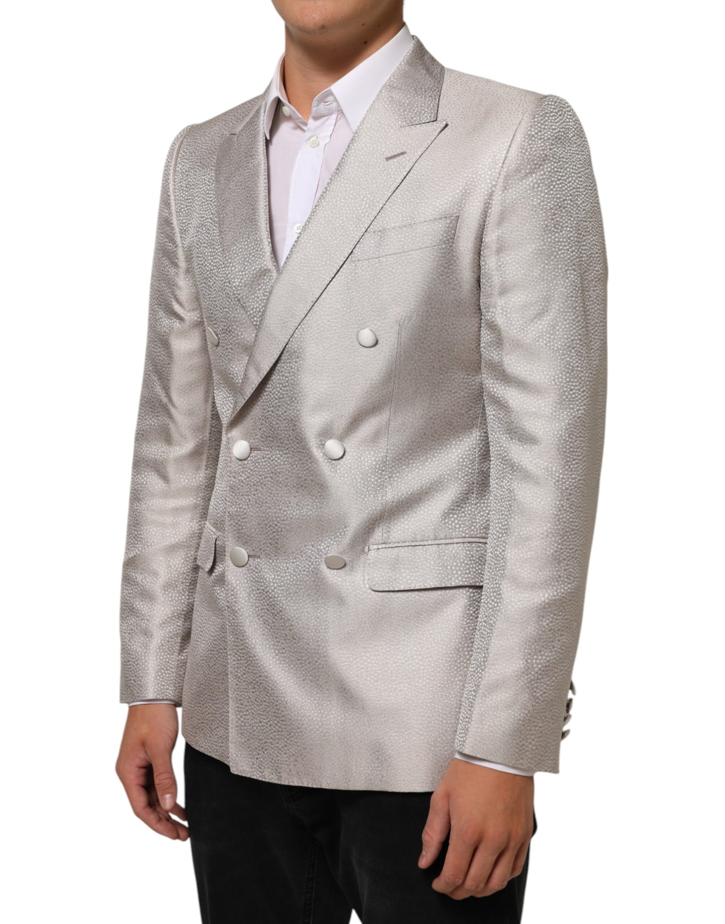 Beige MARTINI Double-Breasted Suit Blazer
