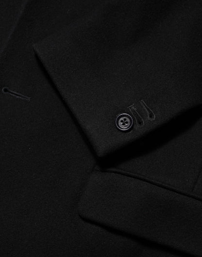 Black Wool Buttoned Men Trench Coat Jacket