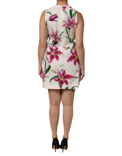 White Cotton Floral Sleeveless Mini Dress