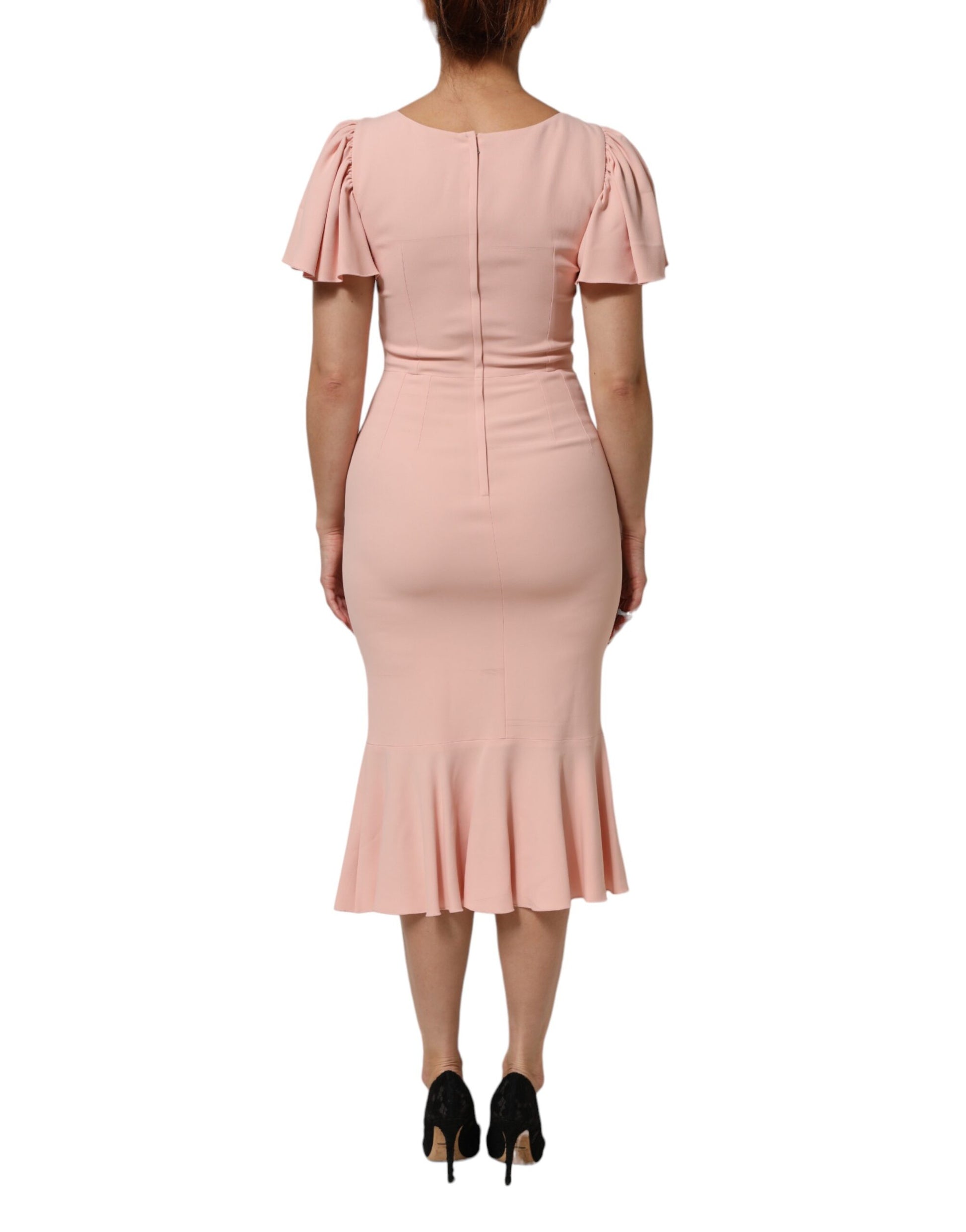 Pink Viscose Fit Flared Sheath Midi Dress