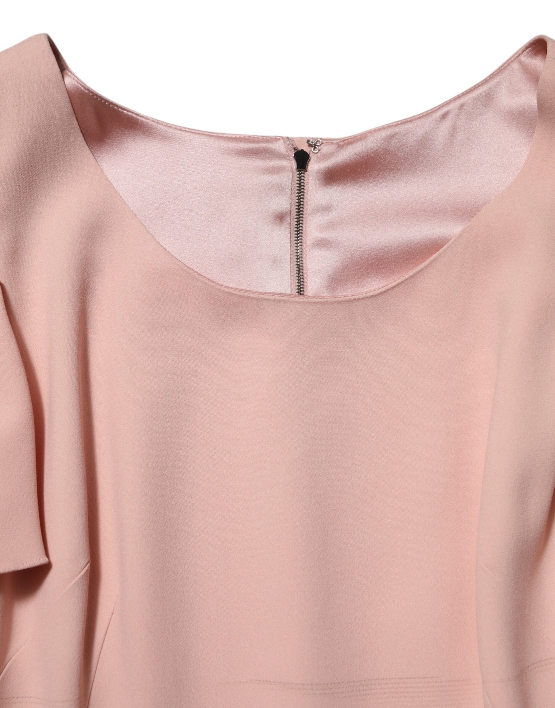 Pink Viscose Short Sleeves Sheath Midi Dress