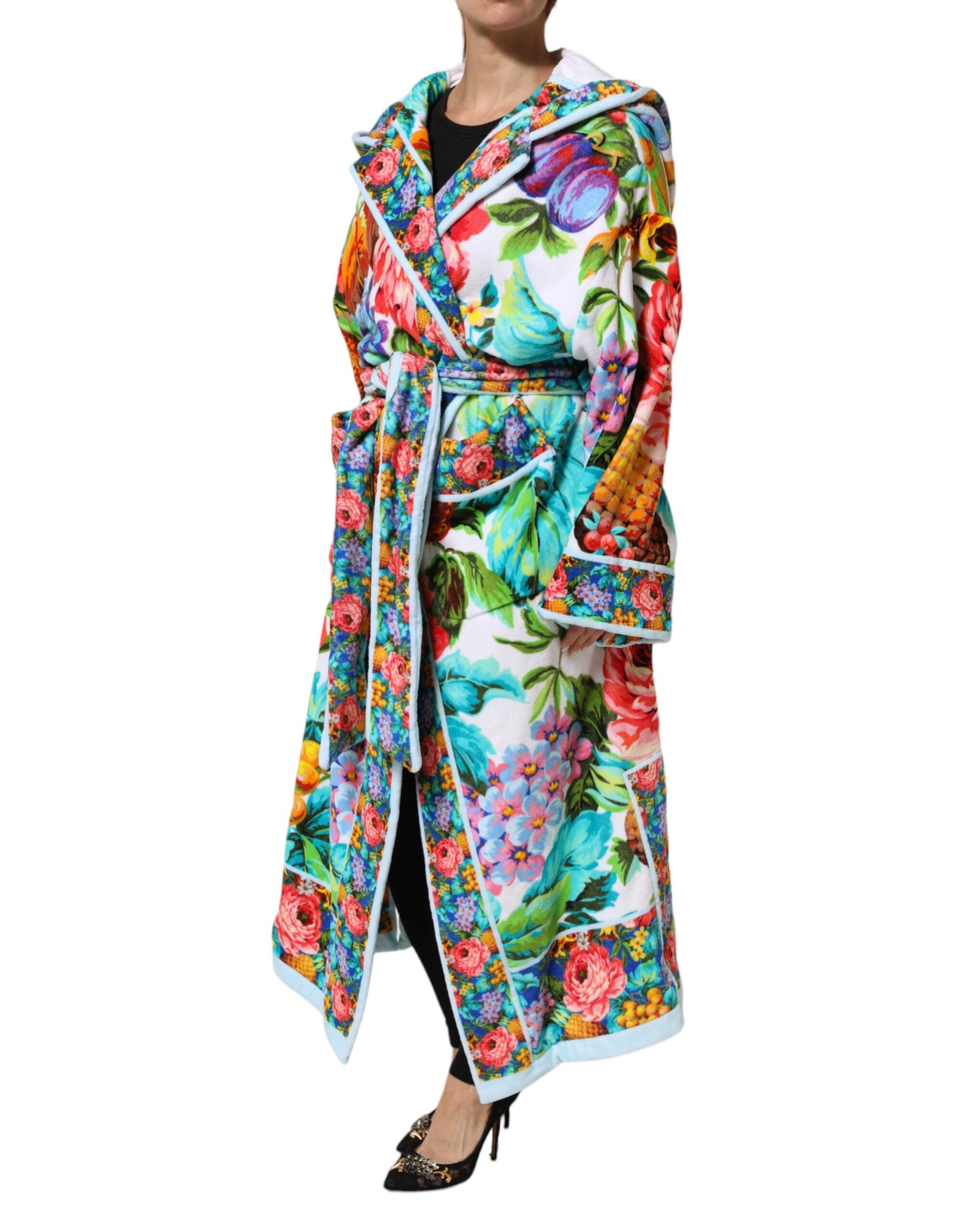 Multicolor Floral Print Belted Bathrobe Coat Jacket