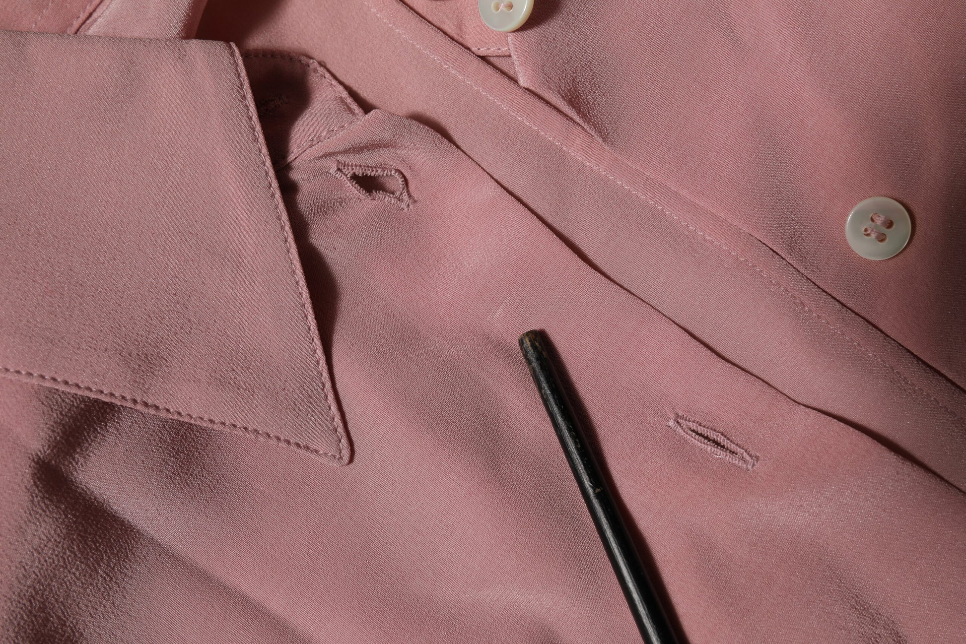 Pink Silk Collared Long Sleeves Blouse Top