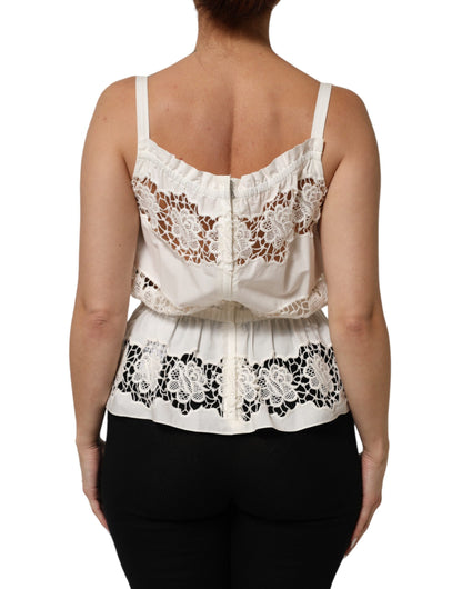 White Poplin Openwork Embroidery Tank Top