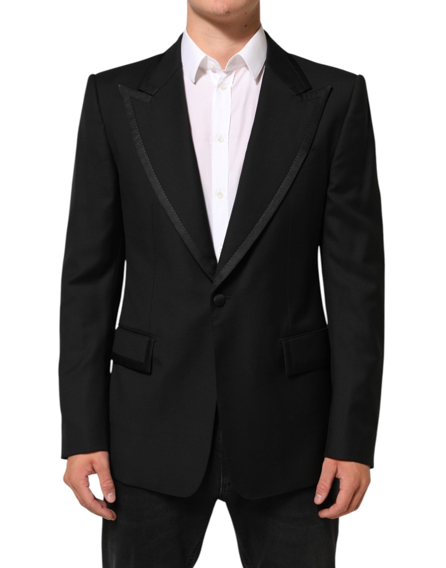Black Wool 1 Button Suit Jacket Men Blazer