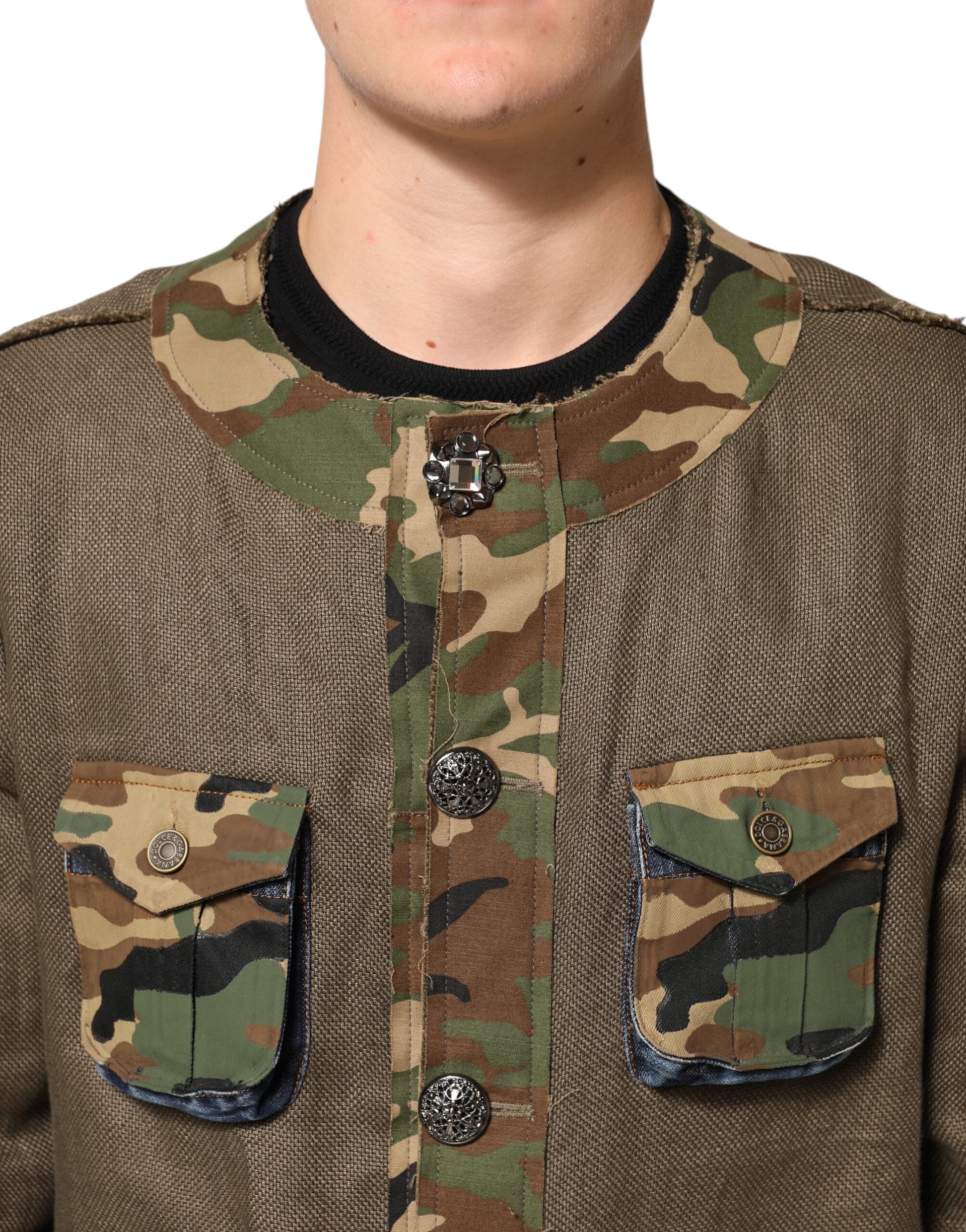 Brown Camouflage Linen Button Down Jacket