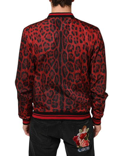 Red Leopard Print Full Zip Bomber Men Jacket