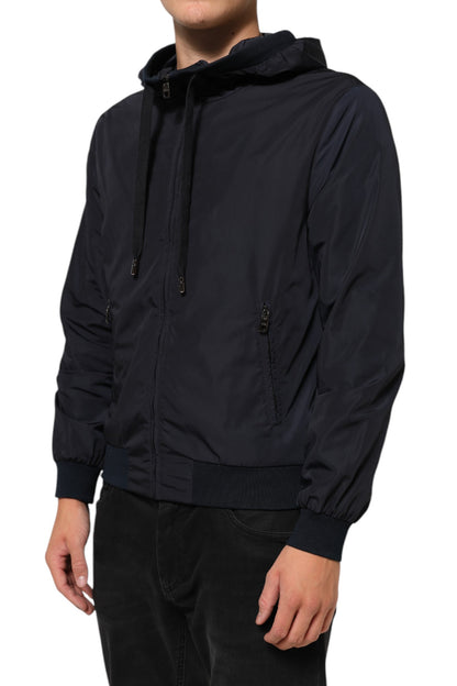 Blue Logo Tape Hooded Full Zip Bomber Jacket