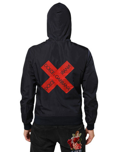 Blue Logo Tape Hooded Full Zip Bomber Jacket