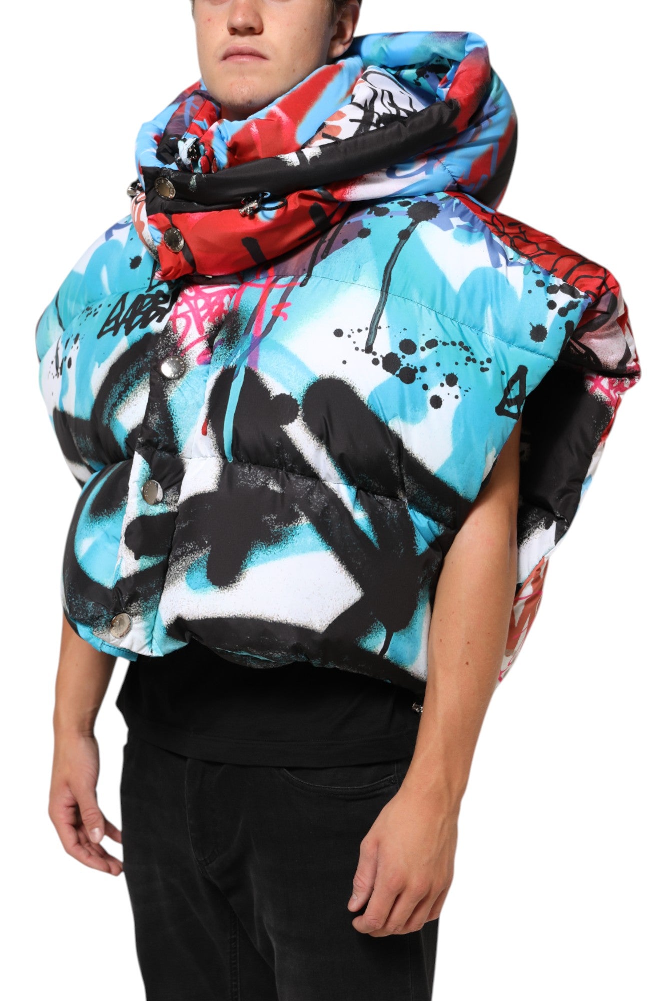 Multicolor Graffiti Hooded Sportswear Vest Jacket