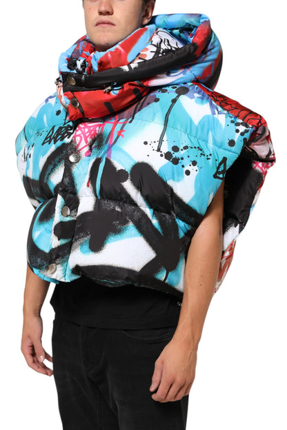 Multicolor Graffiti Hooded Sportswear Vest Jacket