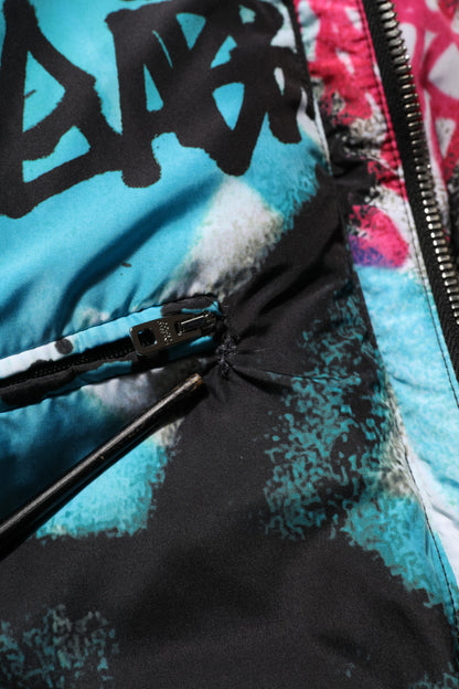 Multicolor Graffiti Hooded Sportswear Vest Jacket