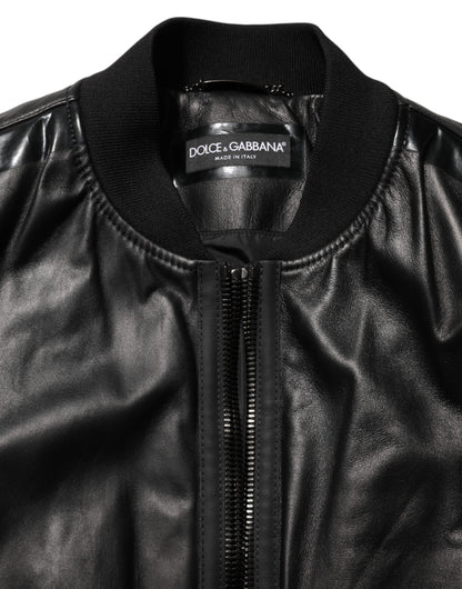 Black Leather Nylon FullZip Blouson Jacket