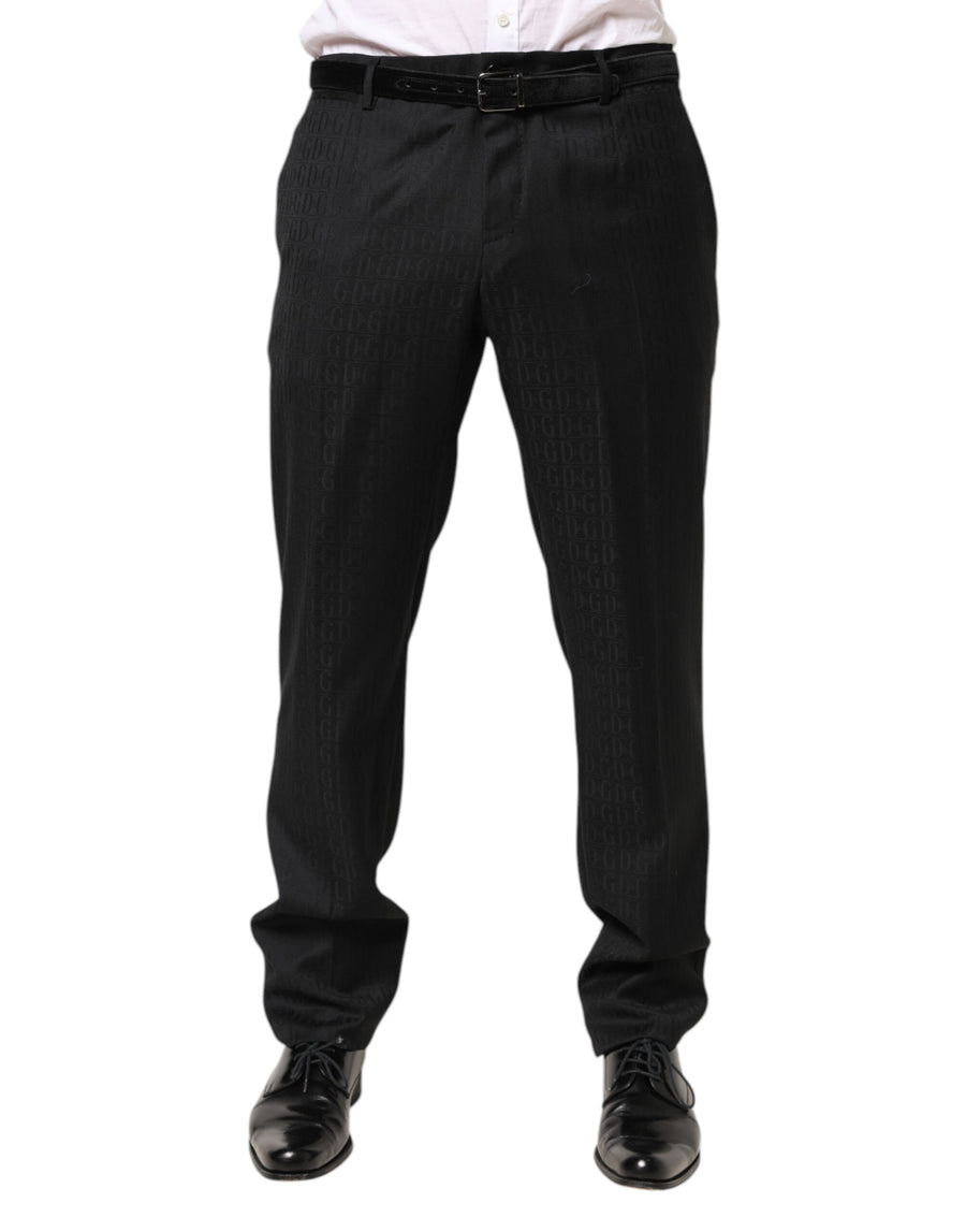 Black Wool Mid Waist Dress Men Trouser Pants