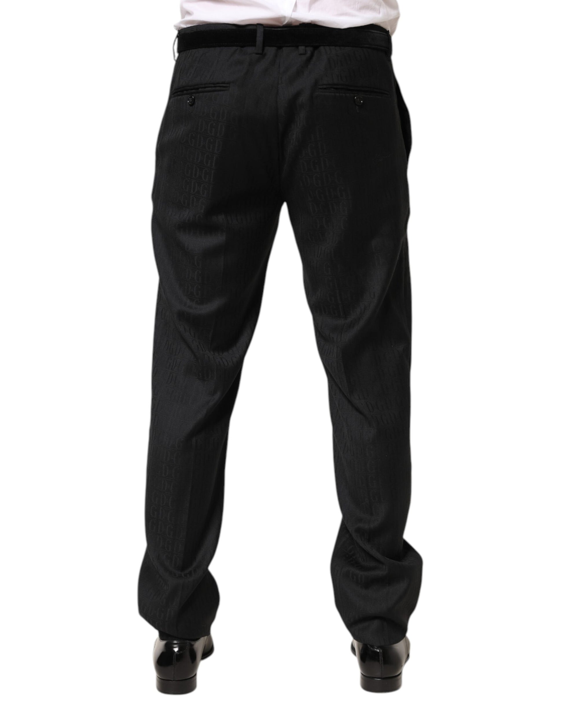 Black Wool Mid Waist Dress Men Trouser Pants