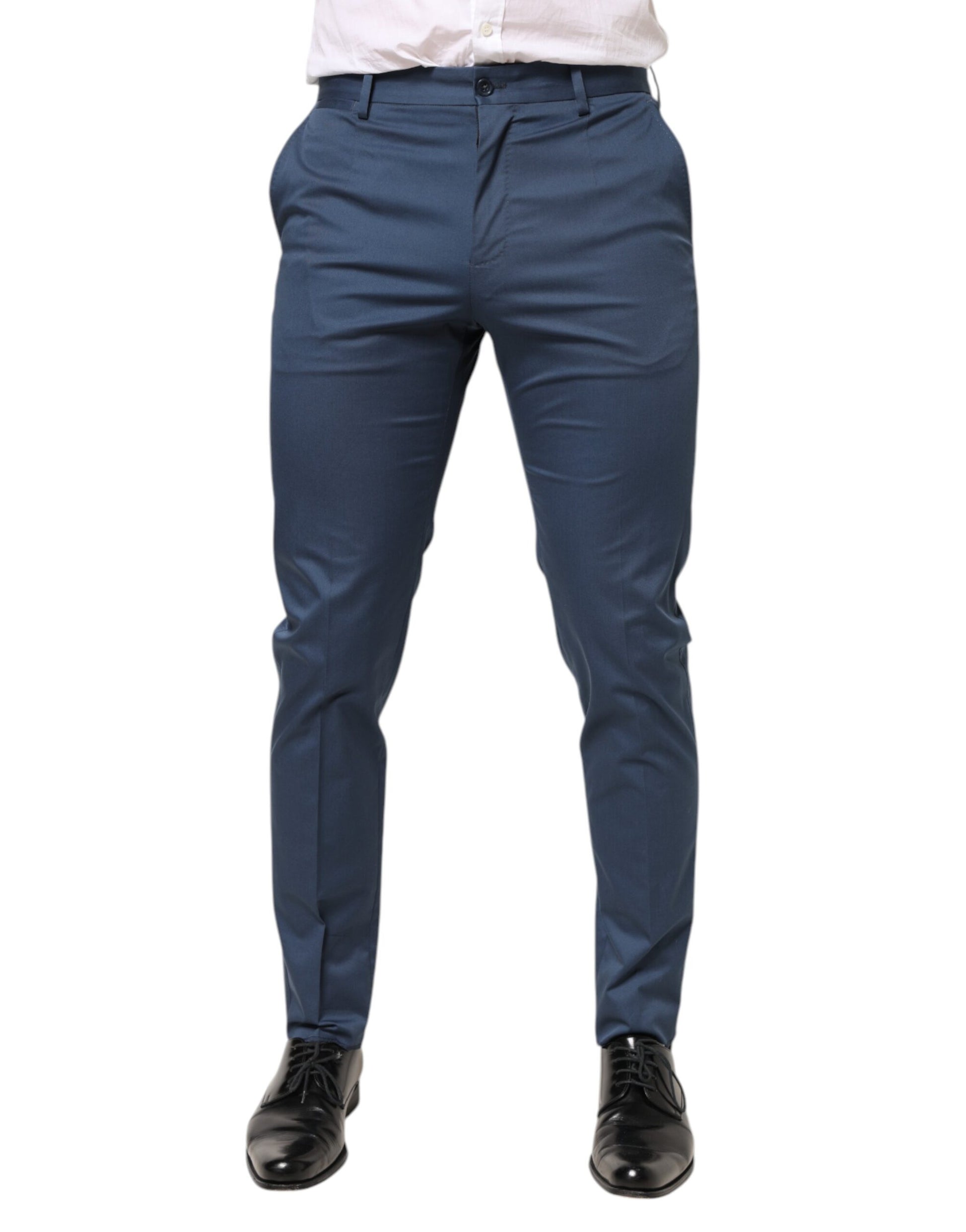 Blue Cotton Mid Waist Dress Men Trouser Pants