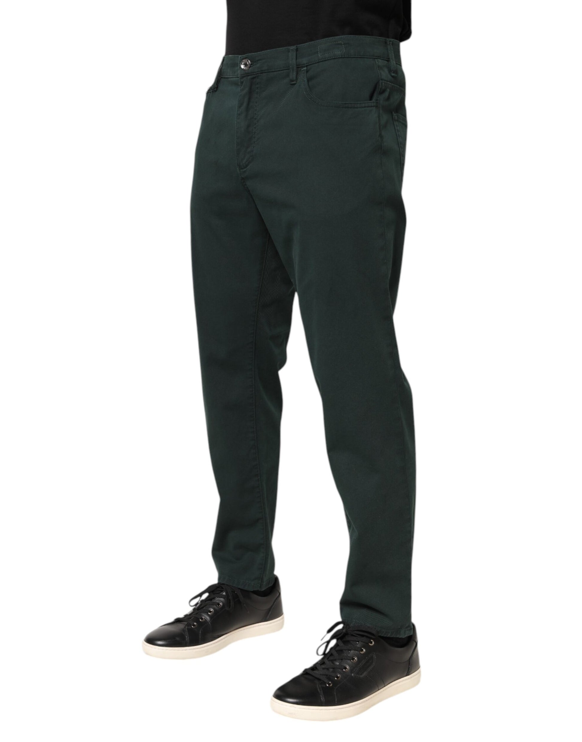 Green Cotton Stretch Men Loose Denim Jeans