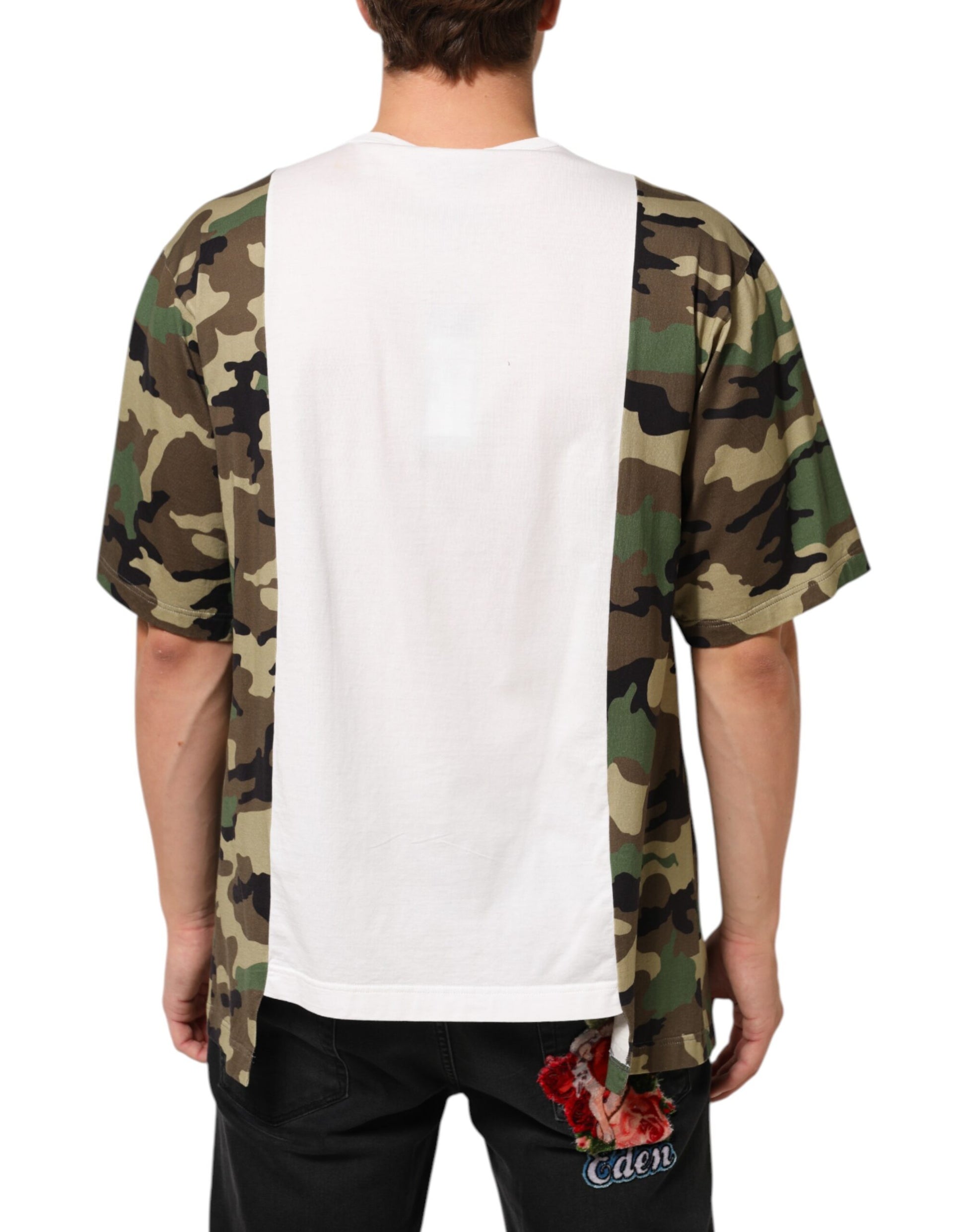 White Logo Camouflage Crew Neck Men T-shirt
