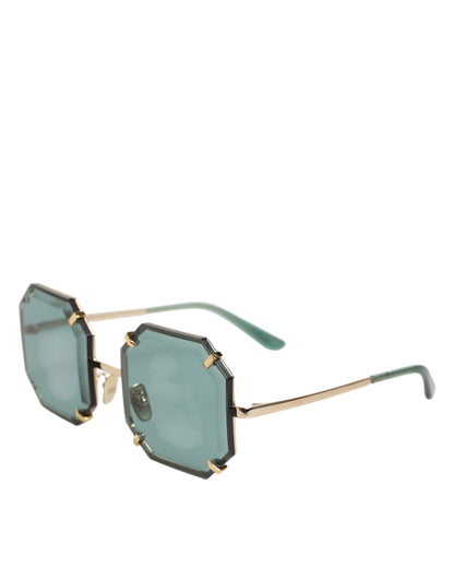 DG2216 Gold Square Frame Green Lens Shades Sunglasses