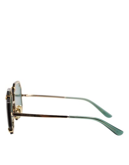 DG2216 Gold Square Frame Green Lens Shades Sunglasses