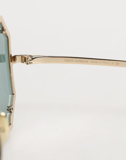 DG2216 Gold Square Frame Green Lens Shades Sunglasses