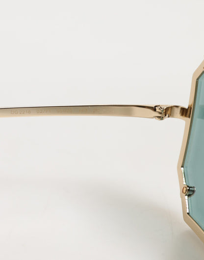 DG2216 Gold Square Frame Green Lens Shades Sunglasses