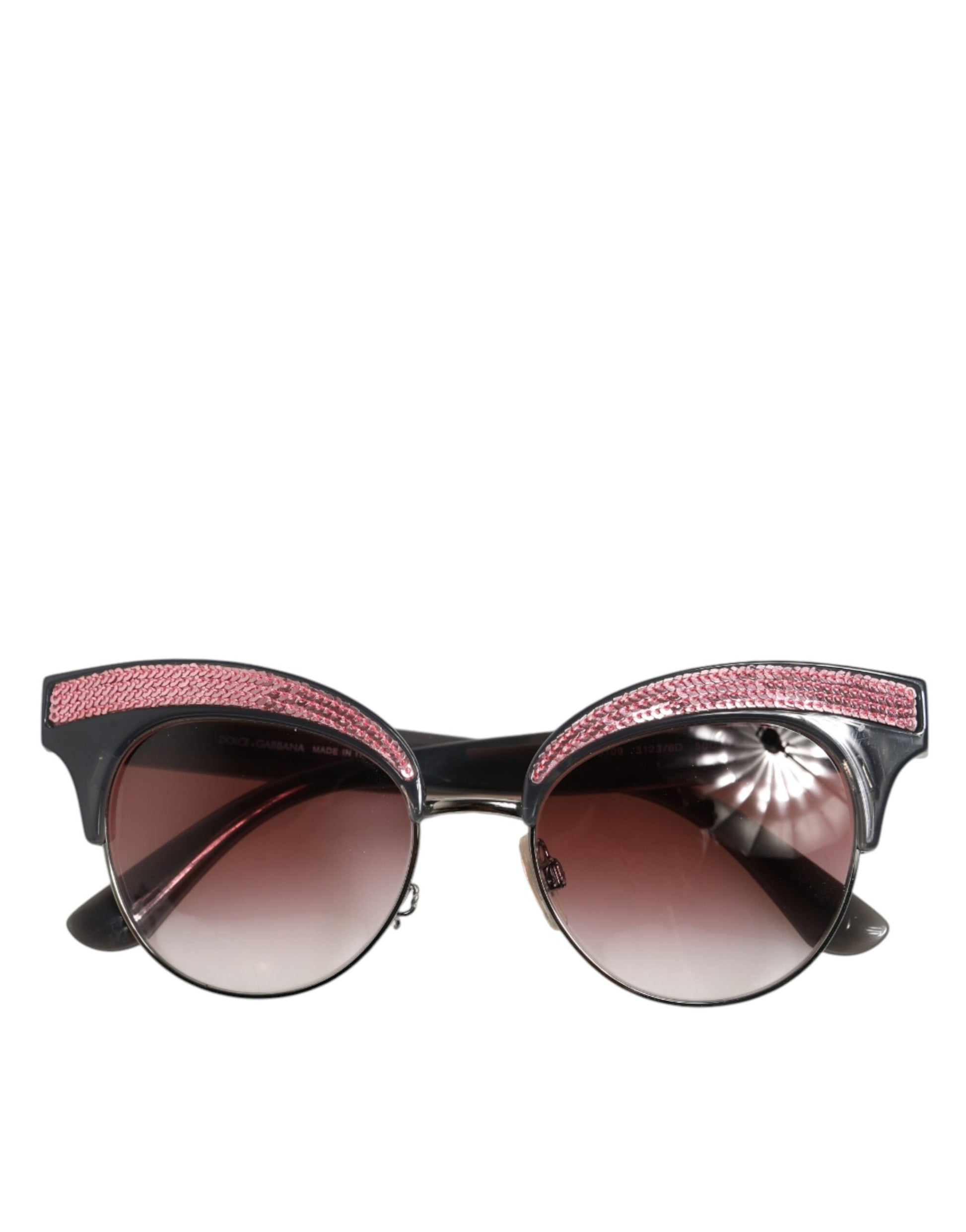 Black Pink Mirrored Cat Eye Sequined Sunglasses
