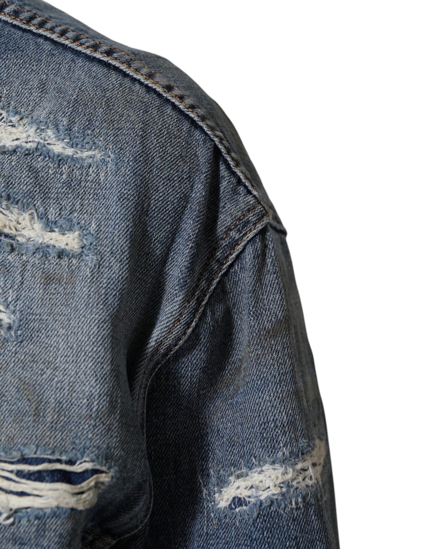 Blue Cotton Tattered Denim Blouson Jacket