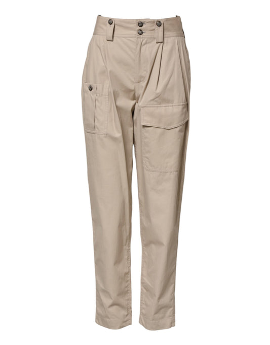 Beige Cotton Tapered Cargo Men Trouser Pants