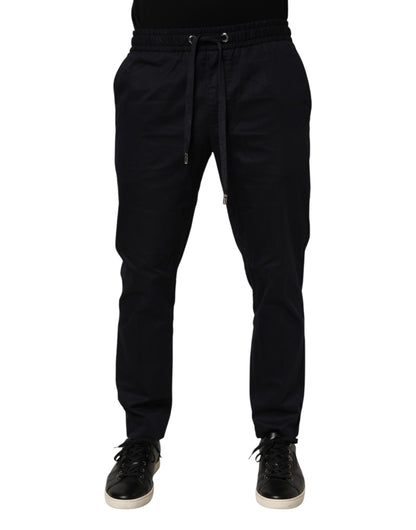 Black Mid Waist Drawstring Men Jogger Pants