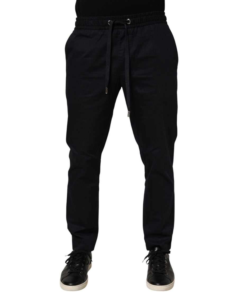 Black Mid Waist Drawstring Men Jogger Pants