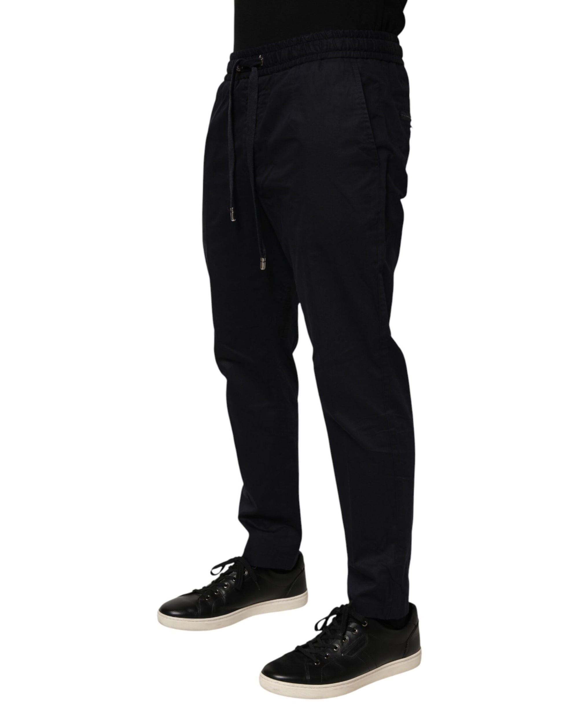 Black Mid Waist Drawstring Men Jogger Pants