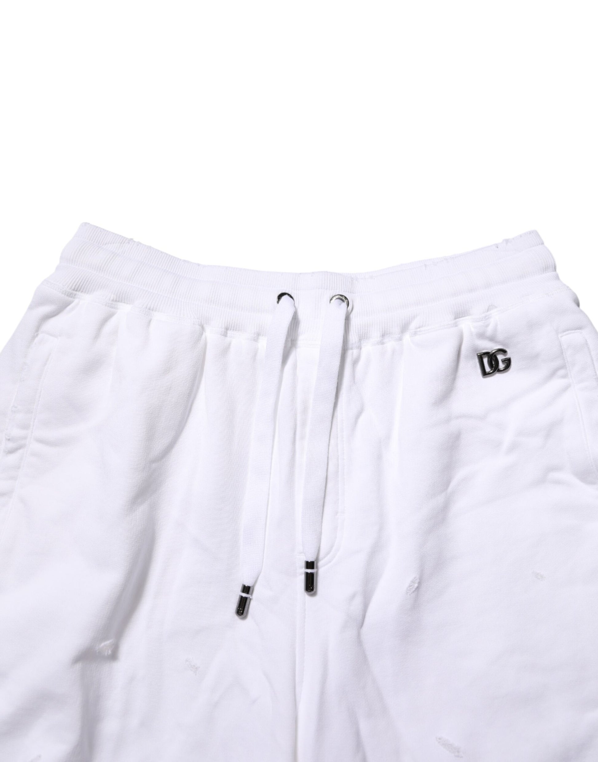 White Distressed Cotton Men Bermuda Shorts