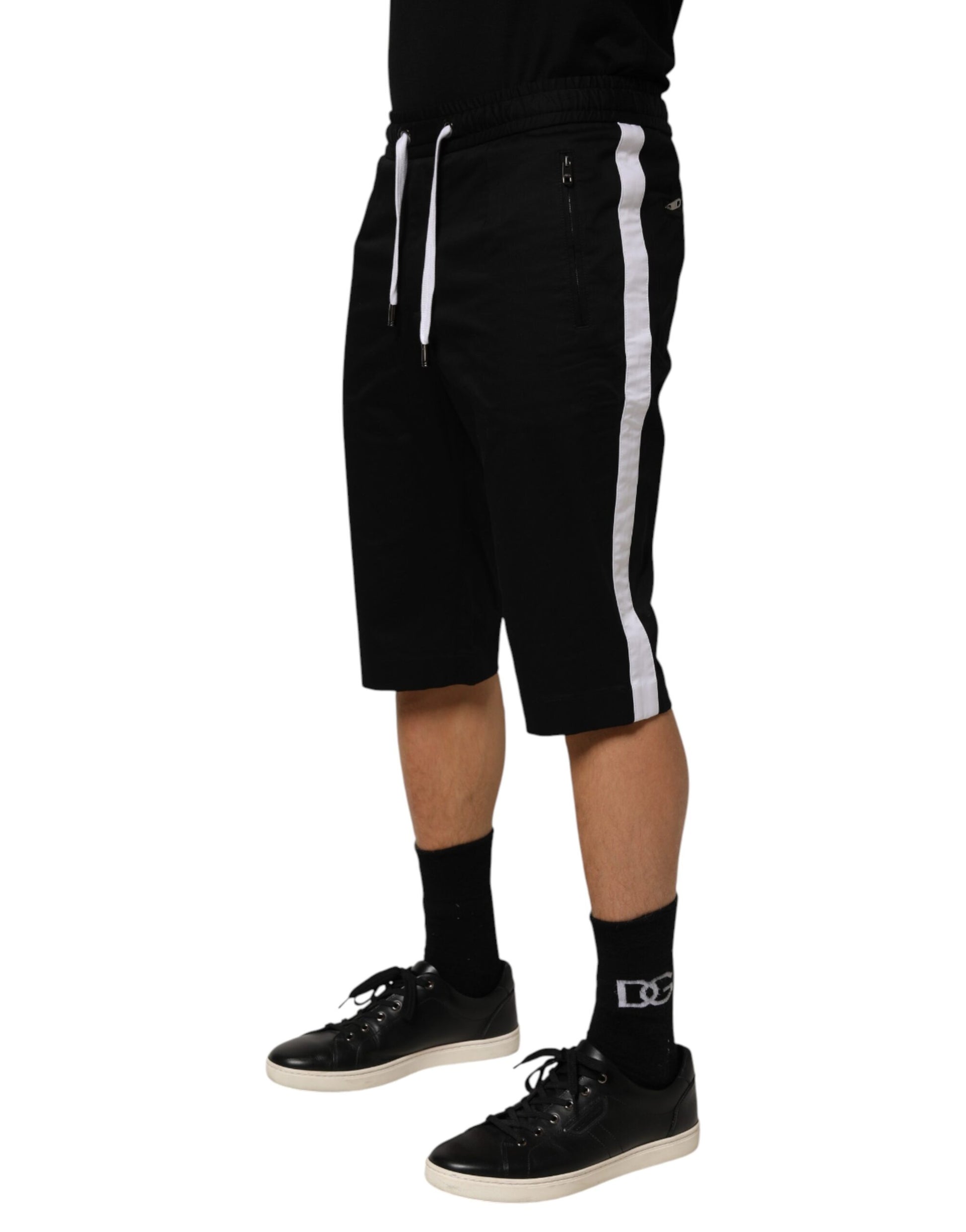 Black Cotton Stretch Men Bermuda Shorts