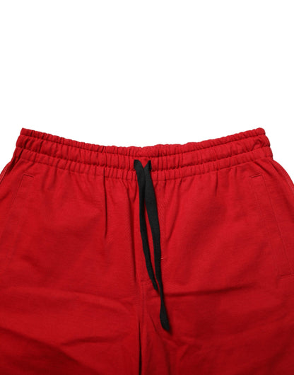 Red Cotton MidWaist Drawstring Bermuda Pants