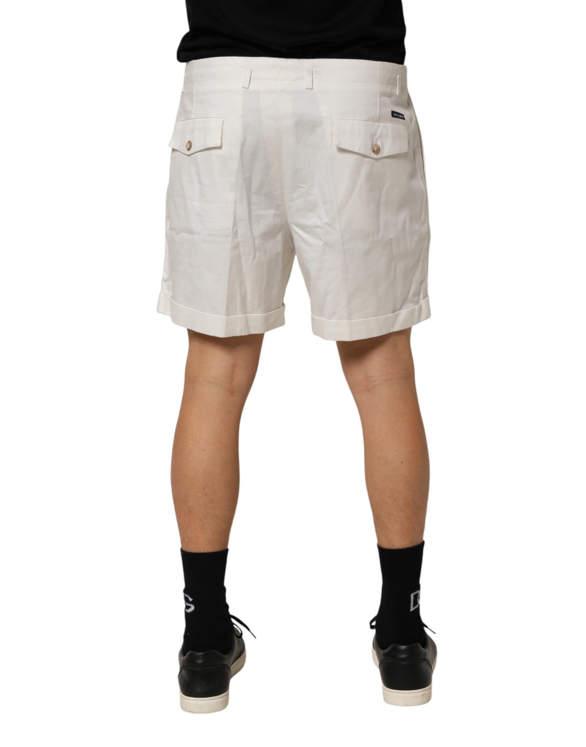 White Cotton Mid Waist Men Bermuda Shorts