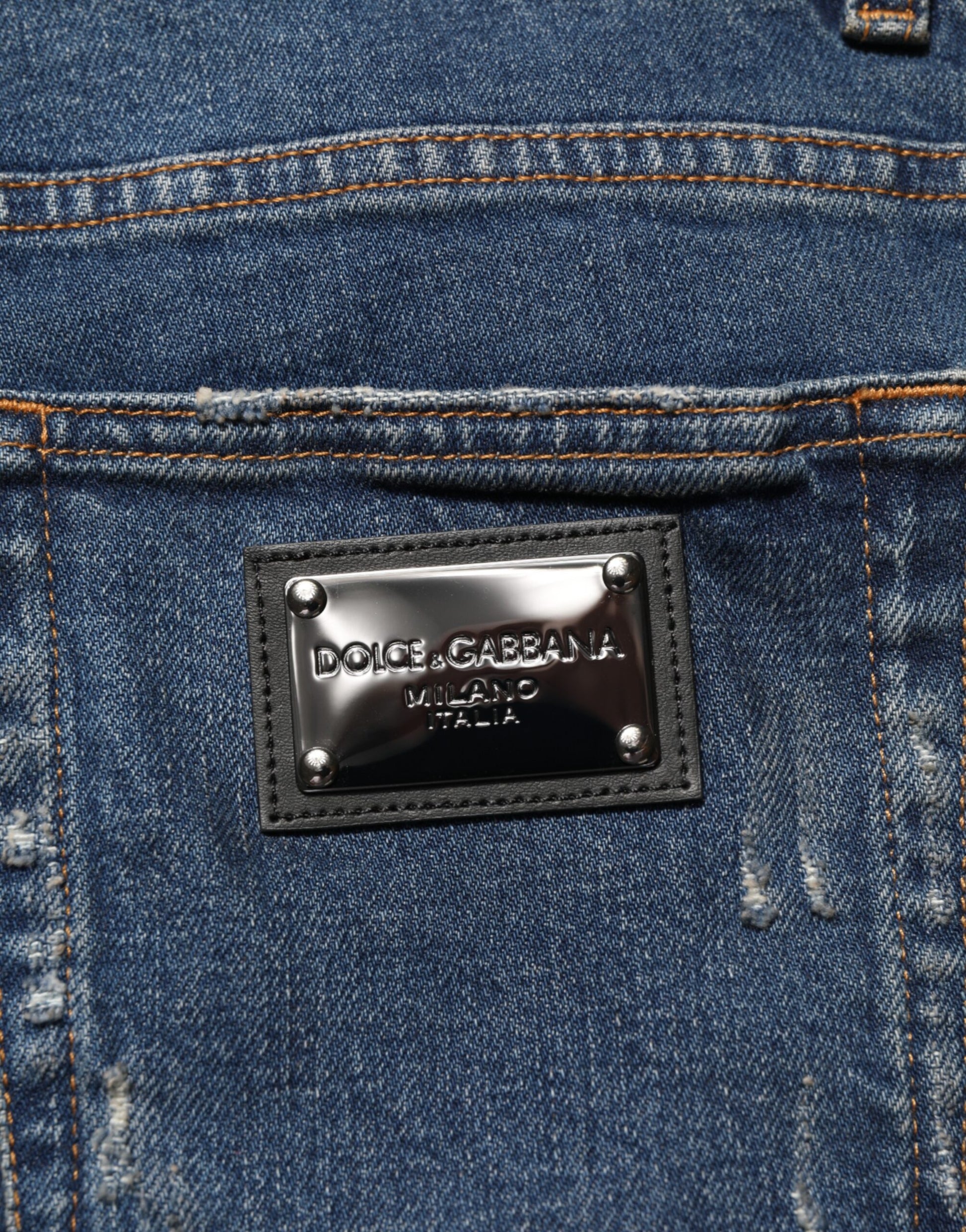 Blue Tattered Cotton Skinny Men Denim Jeans