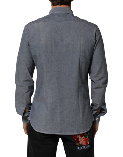 Blue Denim Regular Fit Collared Long Sleeve Casual Shirt