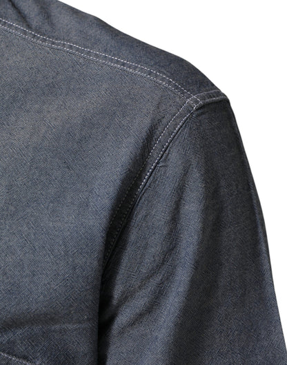 Blue Denim Regular Fit Collared Long Sleeve Casual Shirt