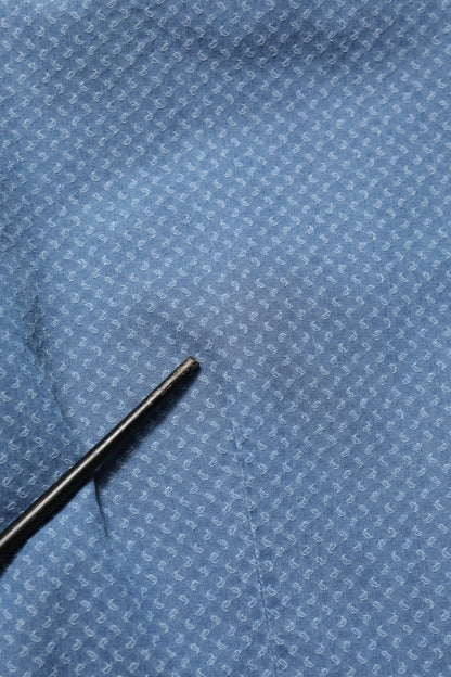 Blue Cotton Slim Fit Collared Long Sleeve Casual Shirt