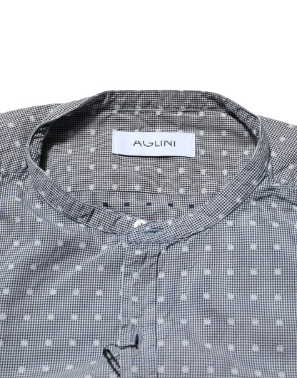 Gray Polka Dot Cotton Button Down Long Sleeves Shirt