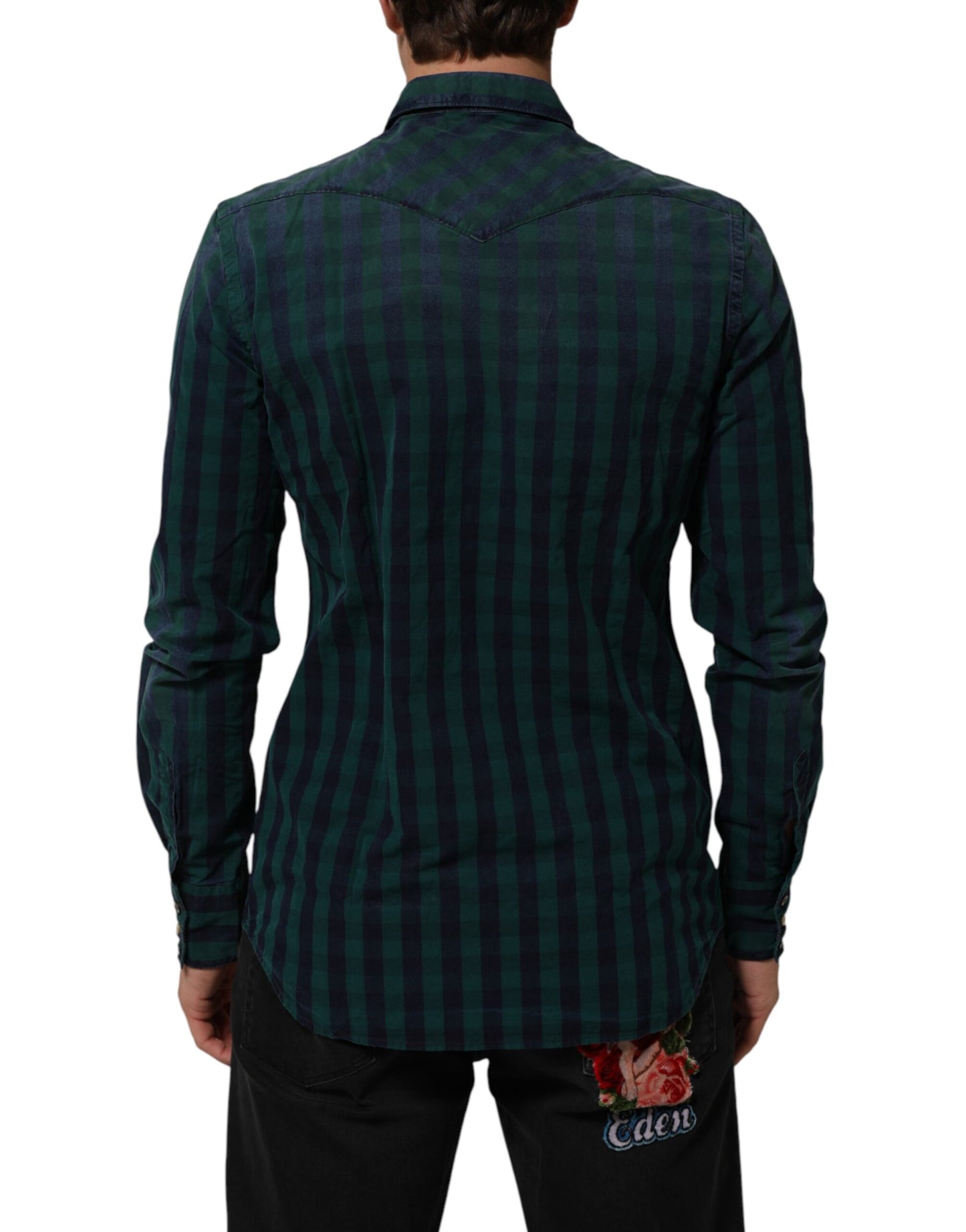 Green Checkered Cotton Button Down Long Sleeves Shirt