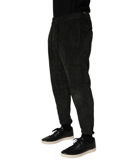 Black Mid Waist Cropped Corduroy Men Trouser Pants
