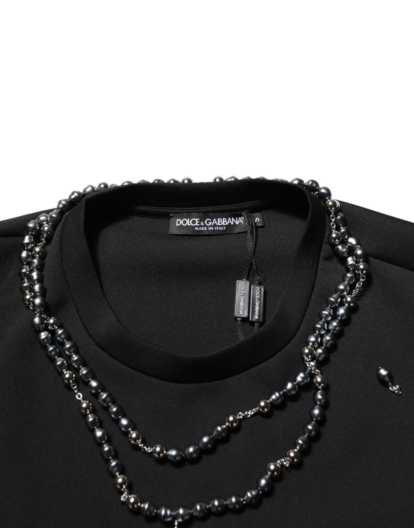 Black Polyester Necklace Embellished T-shirt